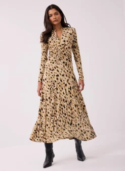Animal Print Zip Jersey Midi Dress