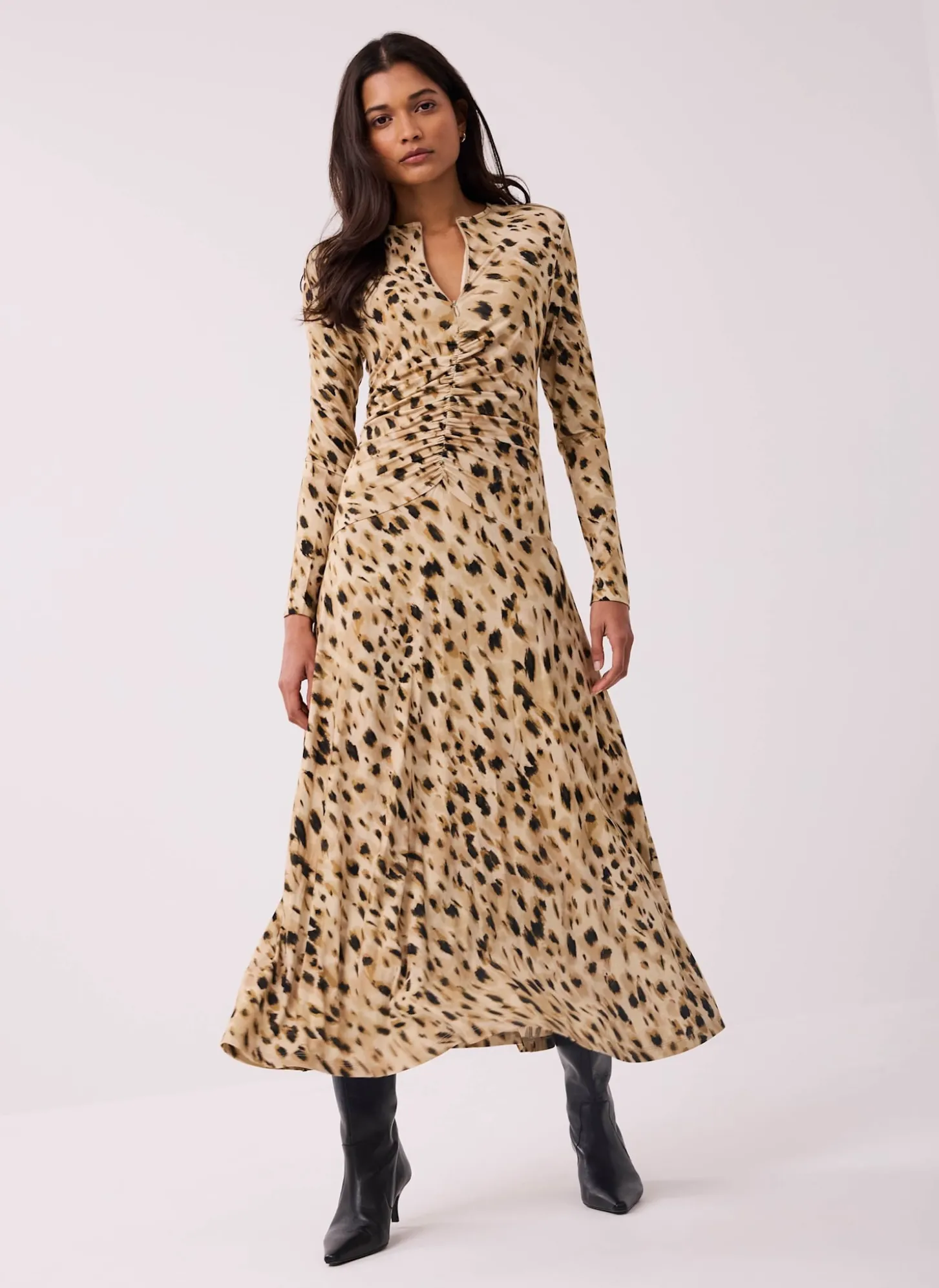 Animal Print Zip Jersey Midi Dress