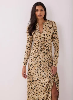 Animal Print Zip Jersey Midi Dress