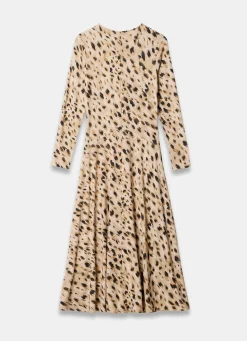 Animal Print Zip Jersey Midi Dress