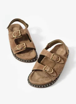 Aria Brown Suede Double Buckle Sandals