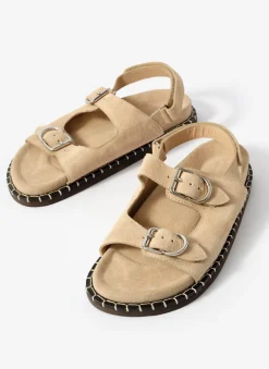 Aria Neutral Suede Double Buckle Sandals