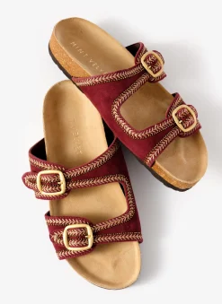 Ava Red Suede Beaded Sandals