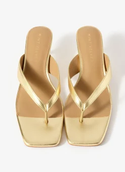 Betty Gold Leather Flip Flop Heels