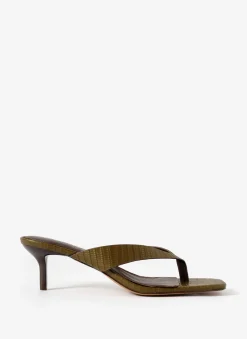 Betty Khaki Leather Flip Flop Heels