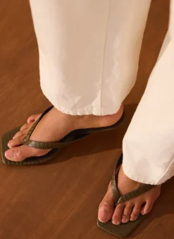 Betty Khaki Leather Flip Flop Heels