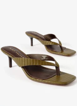 Betty Khaki Leather Flip Flop Heels