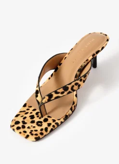 Betty Leopard Print Leather Flip Flop Heels