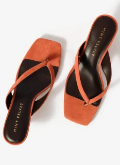 Betty Orange Suede Flip Flop Heels