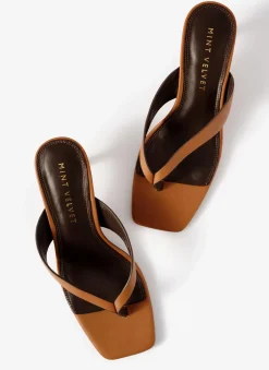 Betty Tan Leather Flip Flop Heels