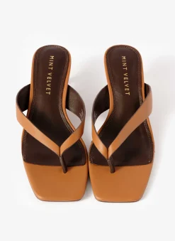 Betty Tan Leather Flip Flop Heels