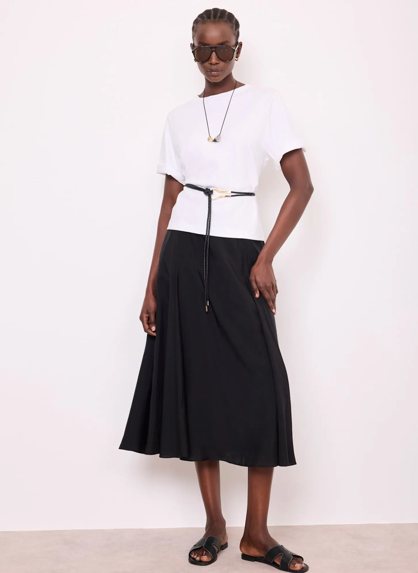 Black A Line Midi Skirt