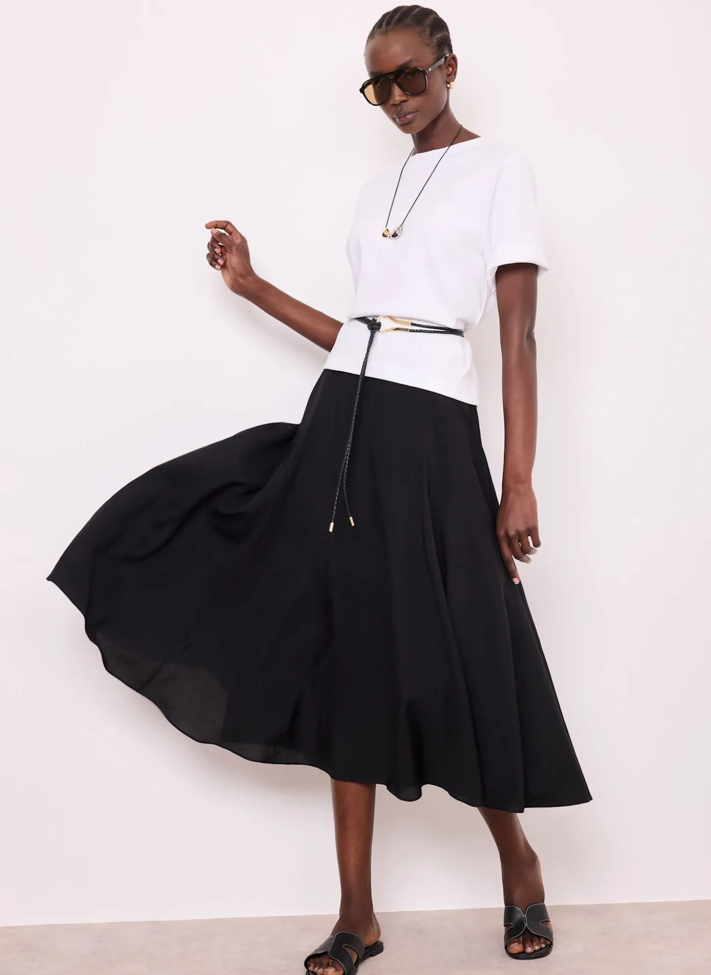 Black A Line Midi Skirt