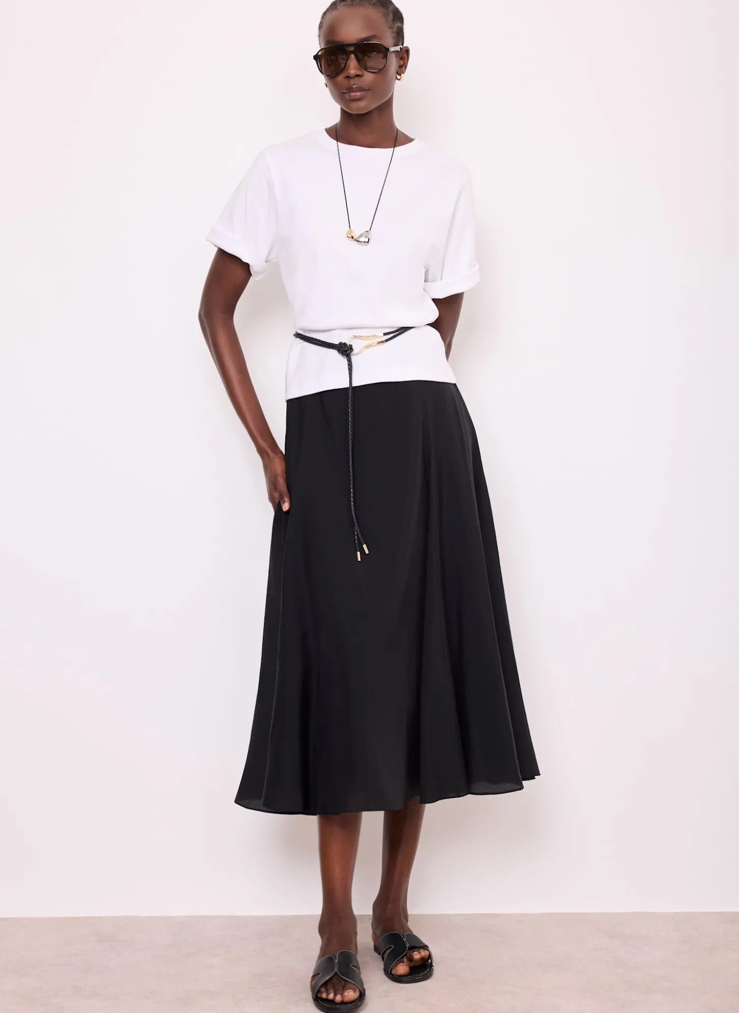 Black A Line Midi Skirt