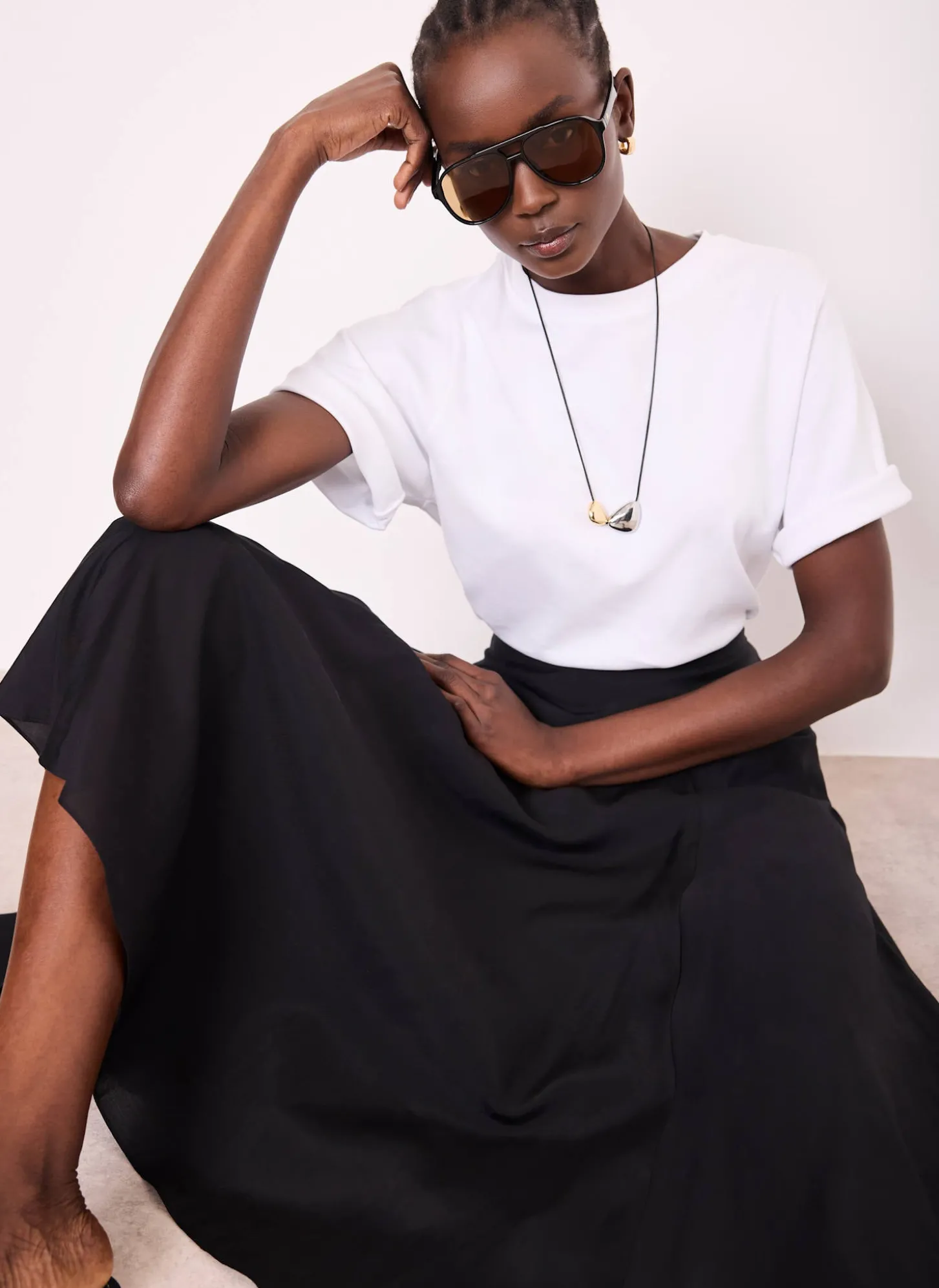Black A Line Midi Skirt