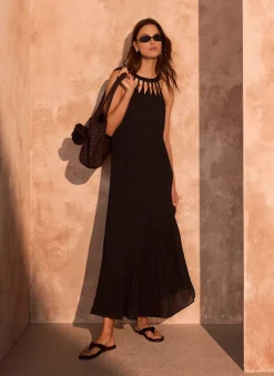 Black Beaded Halter Maxi Dress