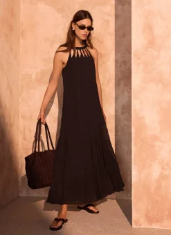 Black Beaded Halter Maxi Dress