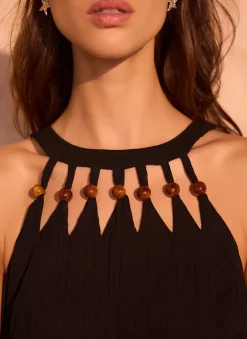 Black Beaded Halter Maxi Dress