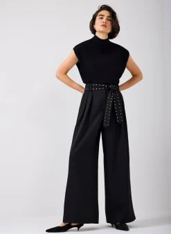 Black Belted Wide Trousers
