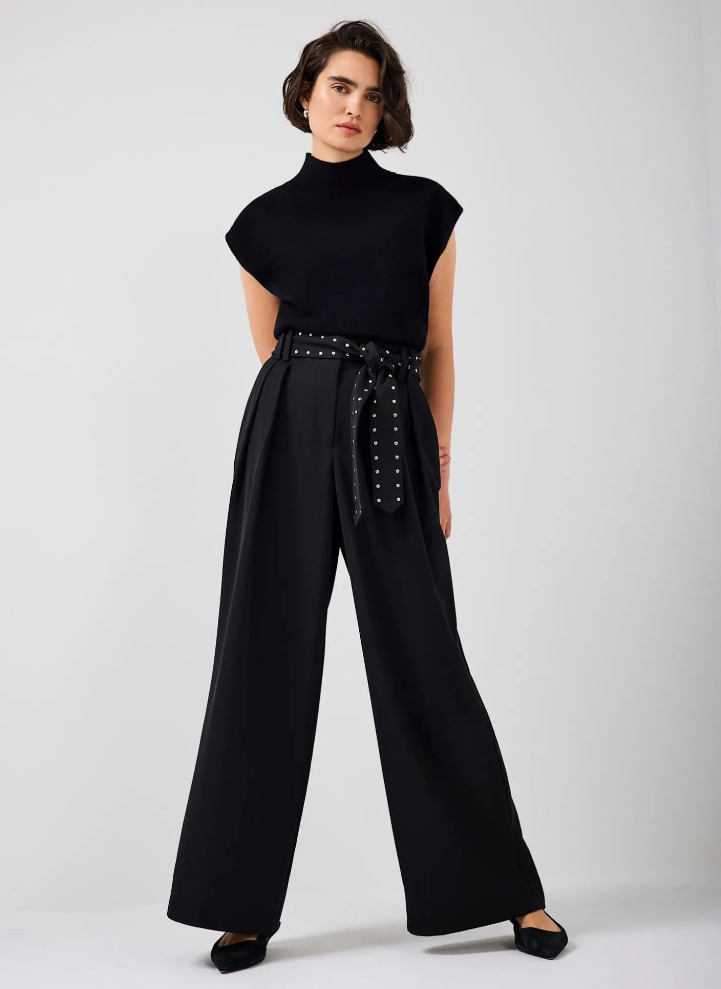 Black Belted Wide Trousers
