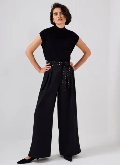 Black Belted Wide Trousers