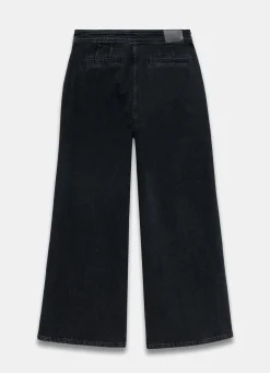 Black Button Detail Wide Jeans