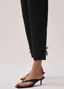Black Cotton Blend Capri Trousers
