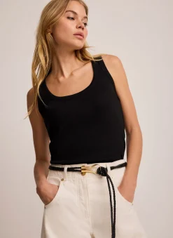 Black Cotton Blend Scoop Neck Vest