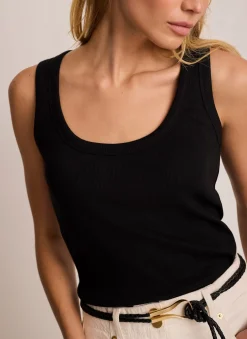 Black Cotton Blend Scoop Neck Vest
