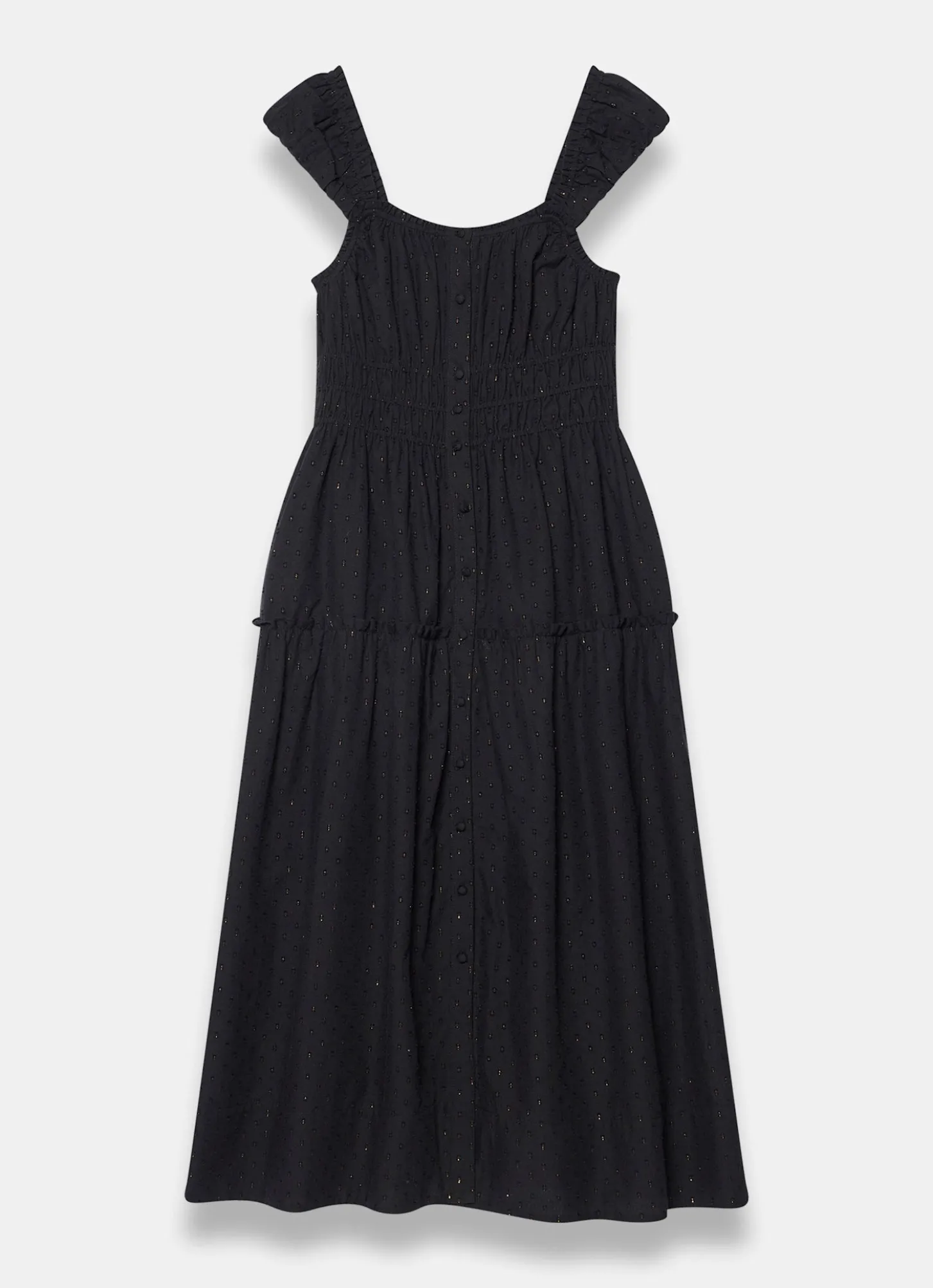 Black Cotton Blend Textured Midi Dress