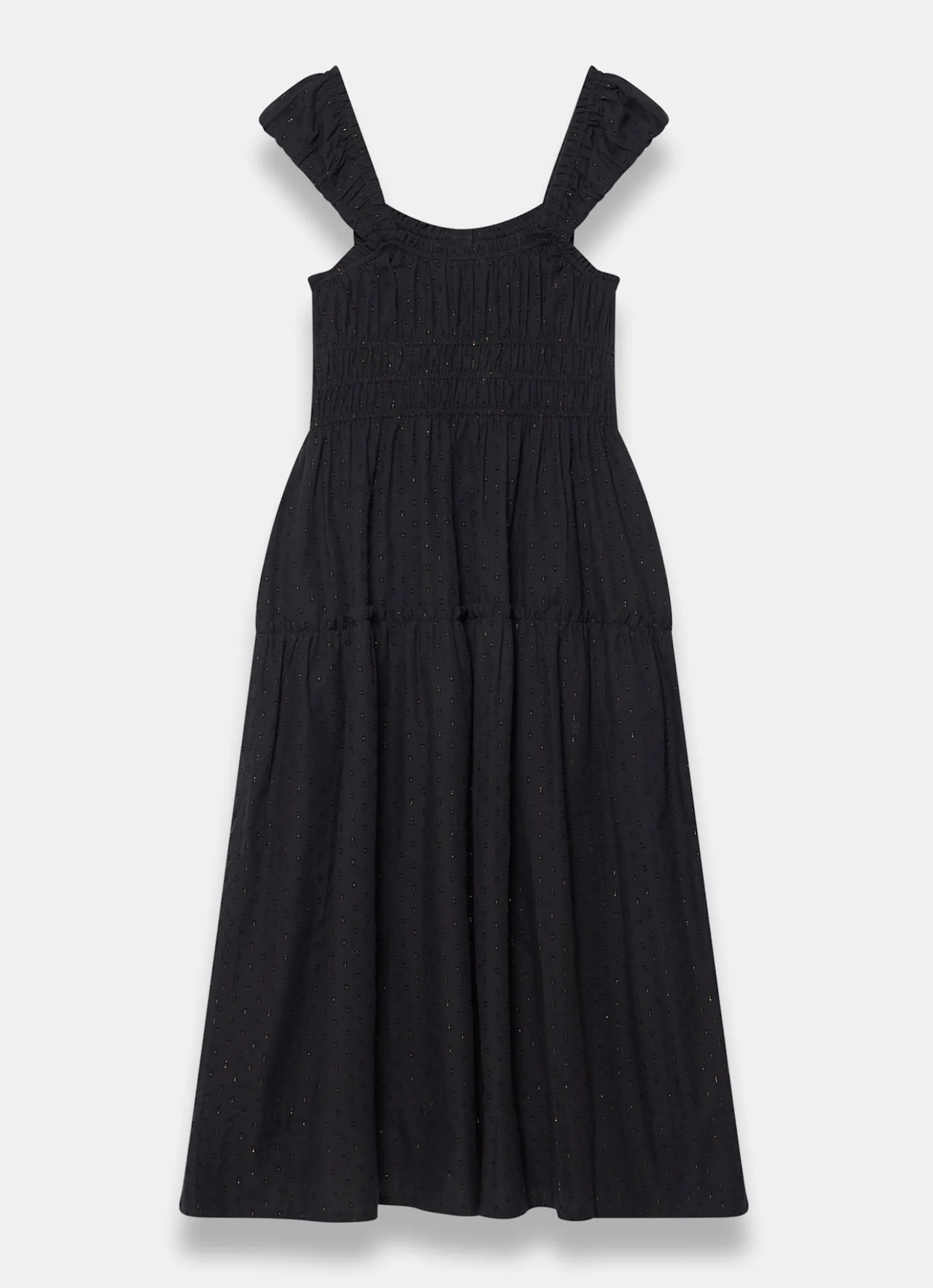Black Cotton Blend Textured Midi Dress