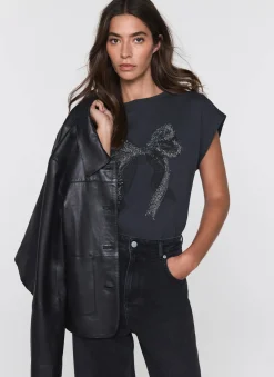 Black Cotton Bow Graphic T-Shirt