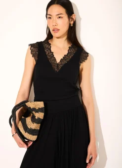 Black Cotton Lace Detail Top