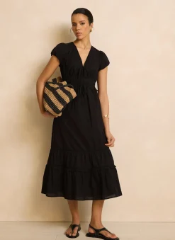 Black Cotton Midi Dress