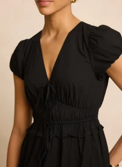 Black Cotton Midi Dress