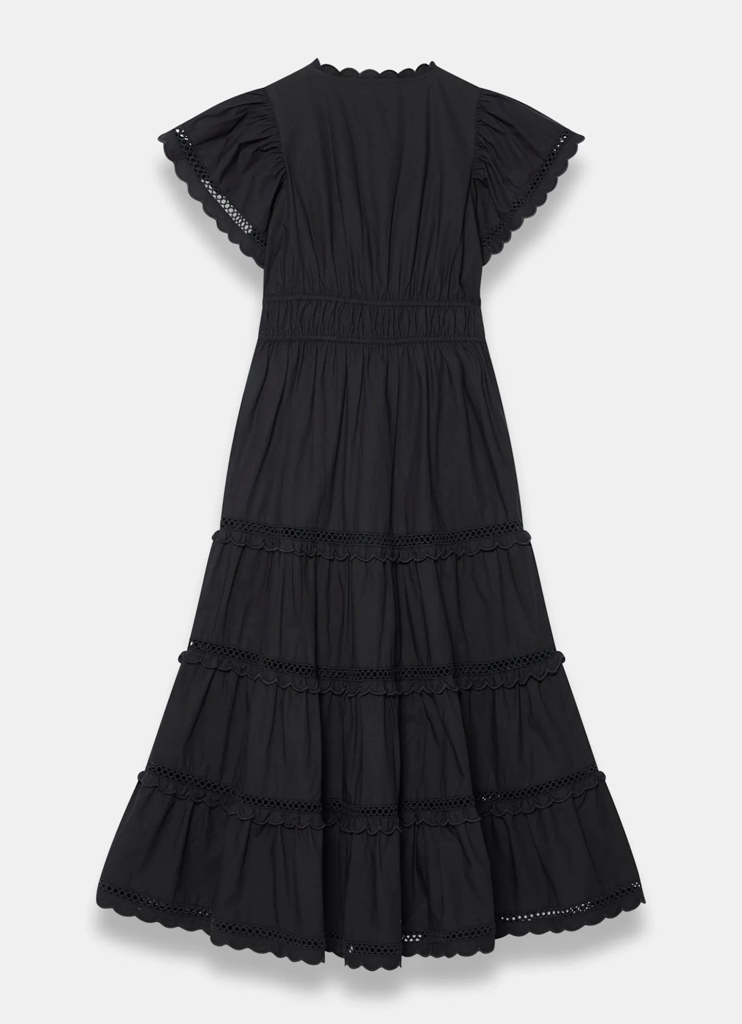 Black Cotton Ruffle Midi Dress