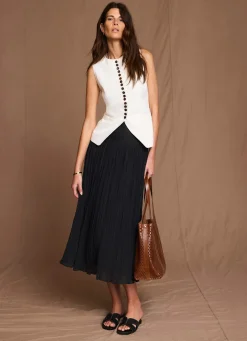 Black Drop Waist Crinkle Midi Skirt