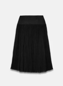 Black Drop Waist Crinkle Midi Skirt