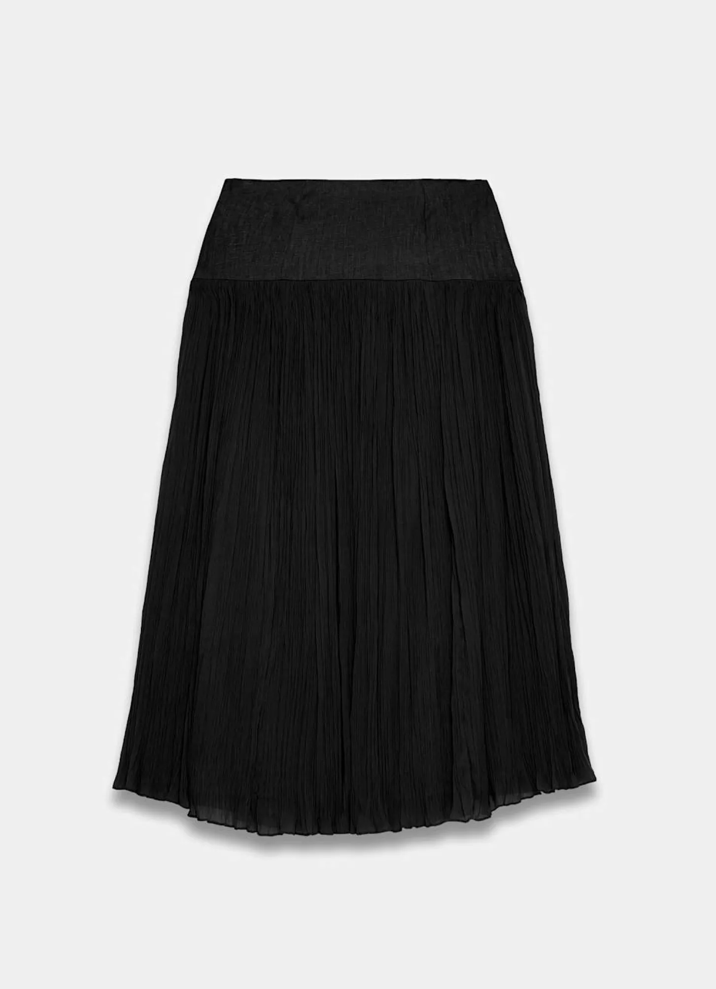 Black Drop Waist Crinkle Midi Skirt