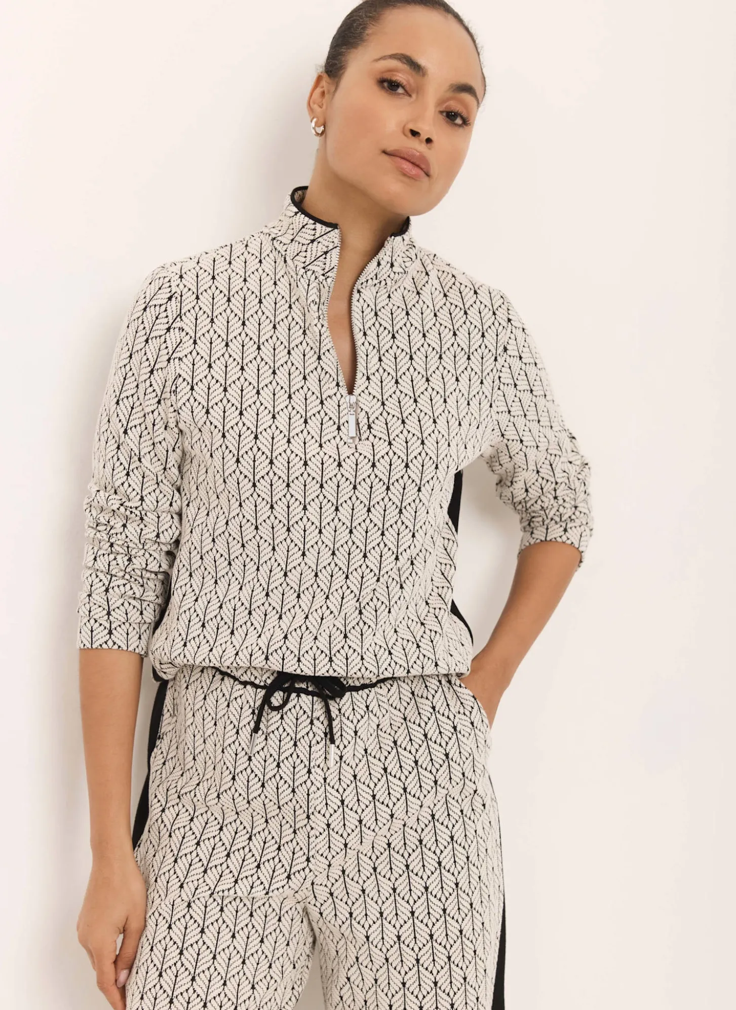 Black Jacquard Zip Top