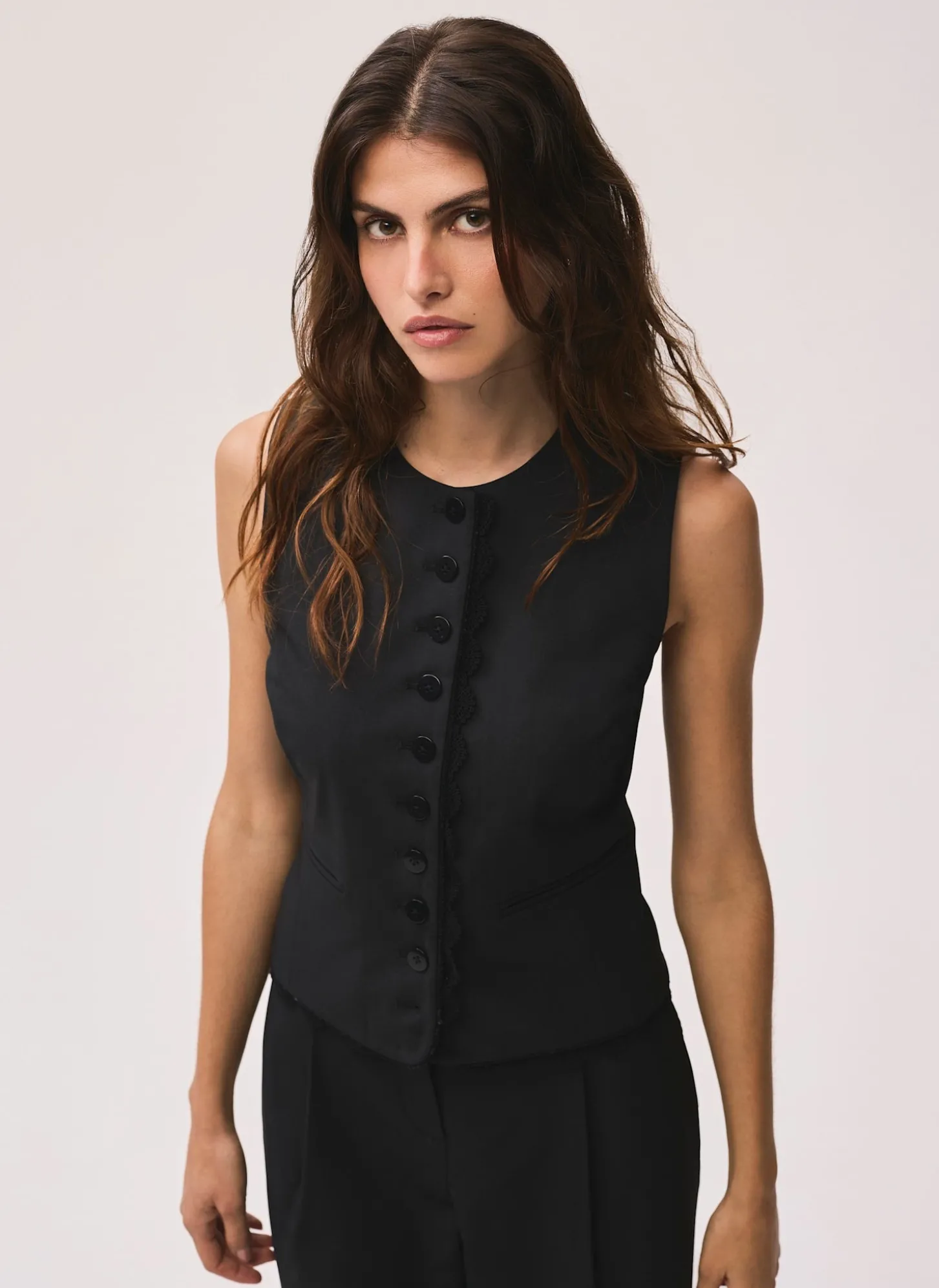 Black Lace Trim Waistcoat
