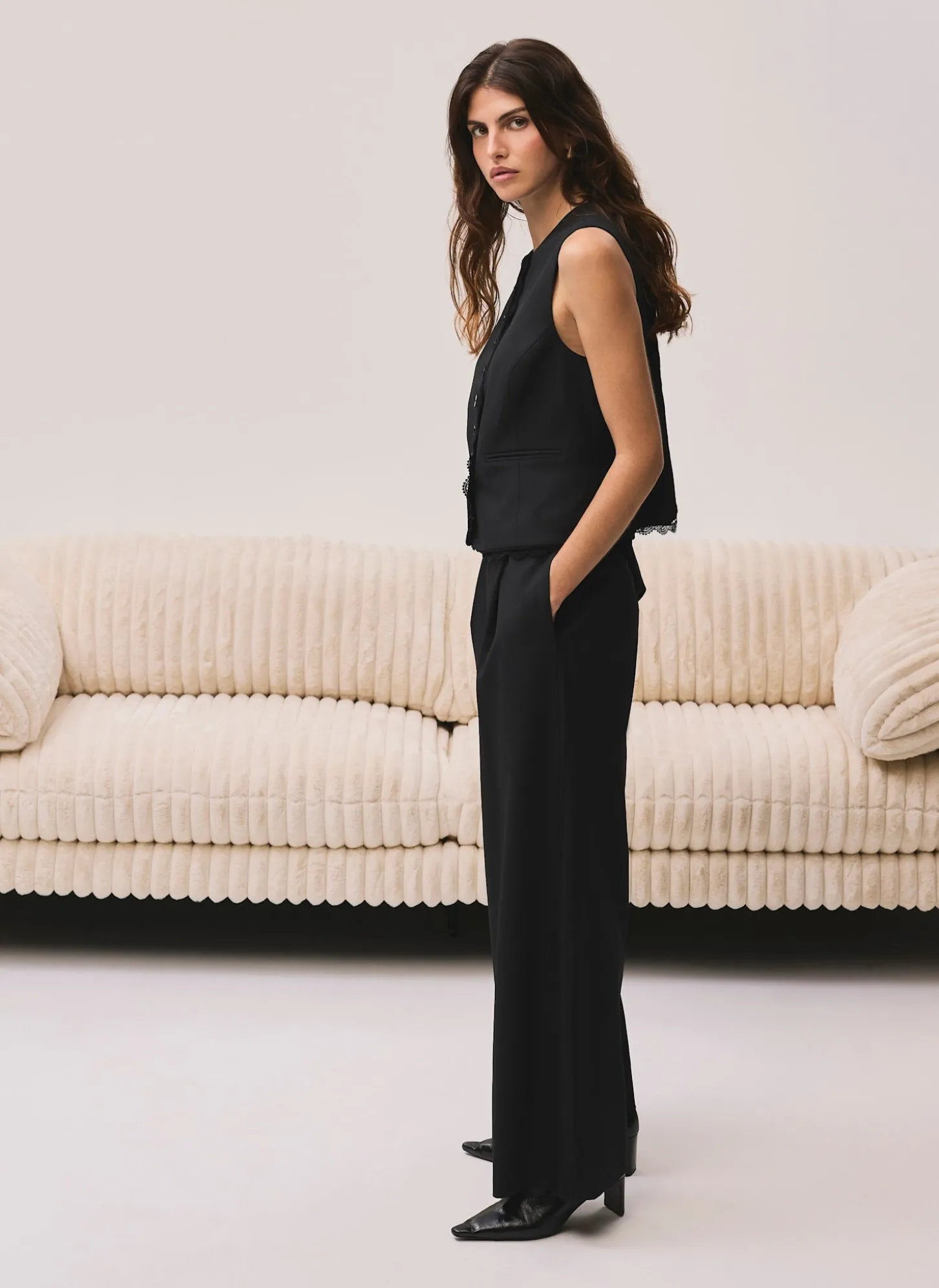 Black Lace Trim Waistcoat