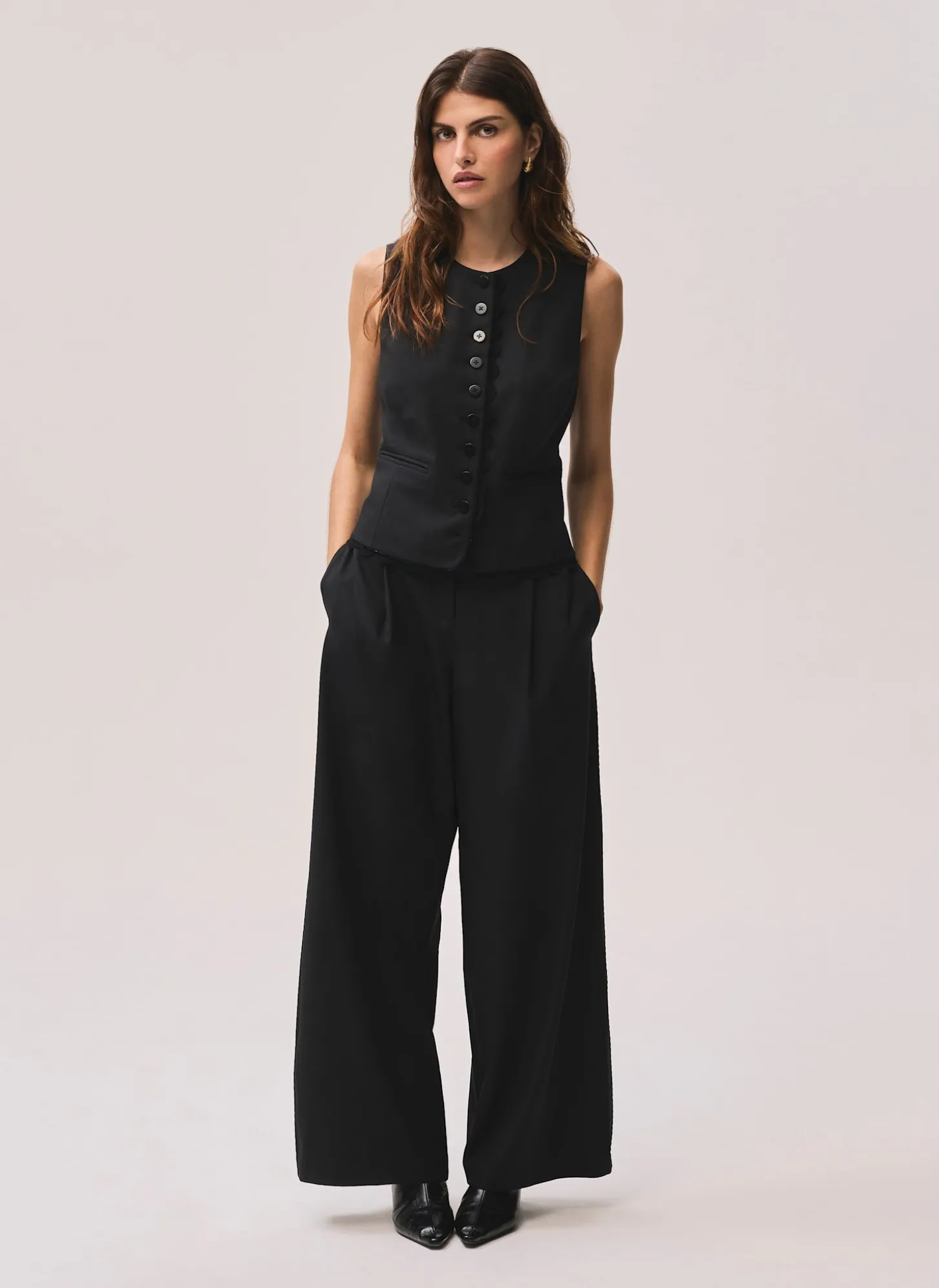Black Lace Trim Waistcoat