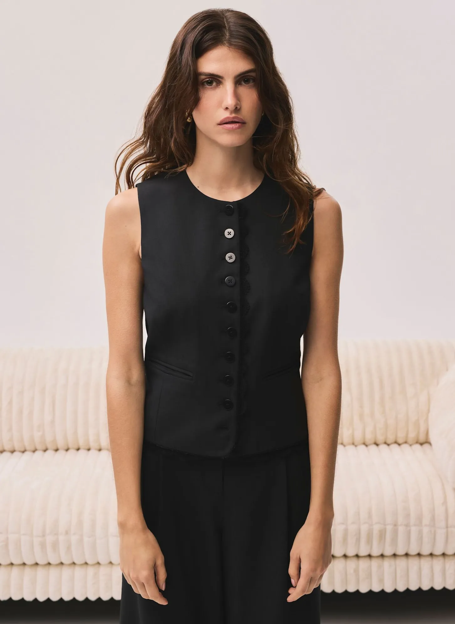 Black Lace Trim Waistcoat