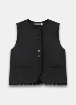 Black Lace Trim Waistcoat