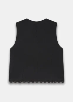 Black Lace Trim Waistcoat