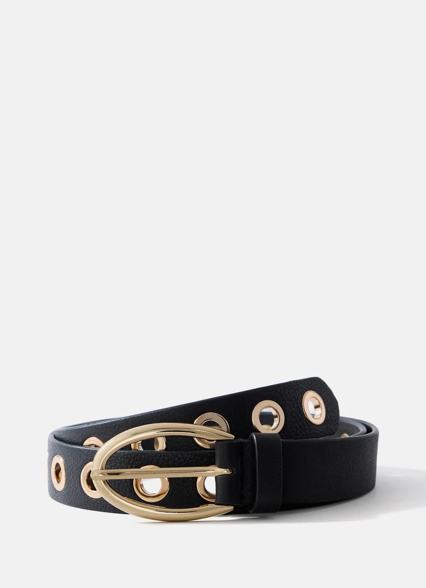 Black Leather Gold Eyelet Belt