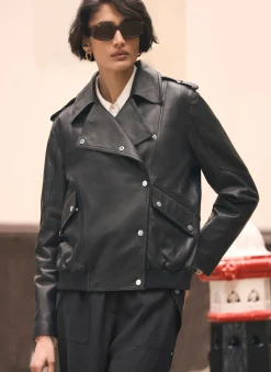 Black Leather Relaxed Biker Jacket
