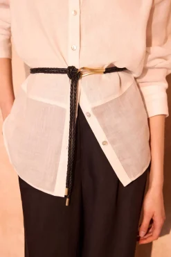 Black Leather Tie Waist Belt