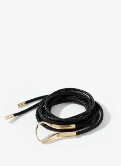 Black Leather Tie Waist Belt